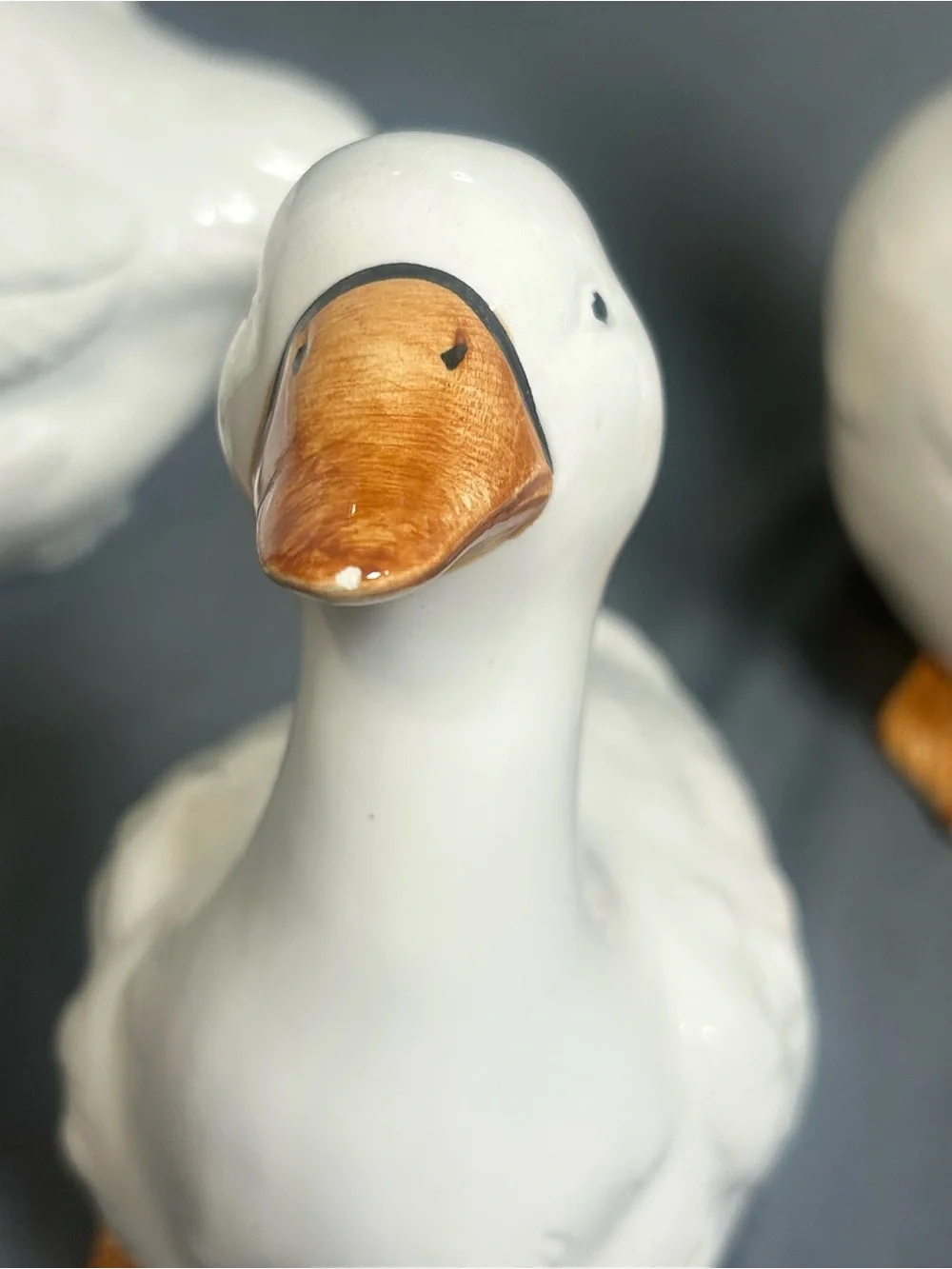 Ceramic Duck Figurine Set 3 White Goose Farmhouse Cottagecore Kitchen Decor